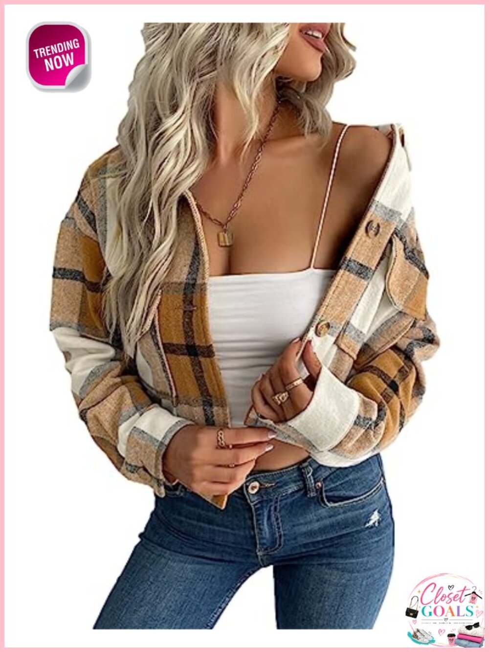 Women's Flannel Cropped Plaid Shacket Button Up Fall Jacket
